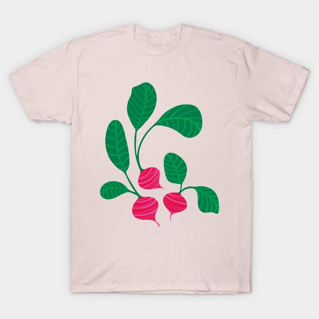 CRAZY RADISHES Fun Healthy Vegetable Veggie Pink Red Green - UnBlink Studio by Jackie Tahara T-Shirt by UnBlink Studio by Jackie Tahara